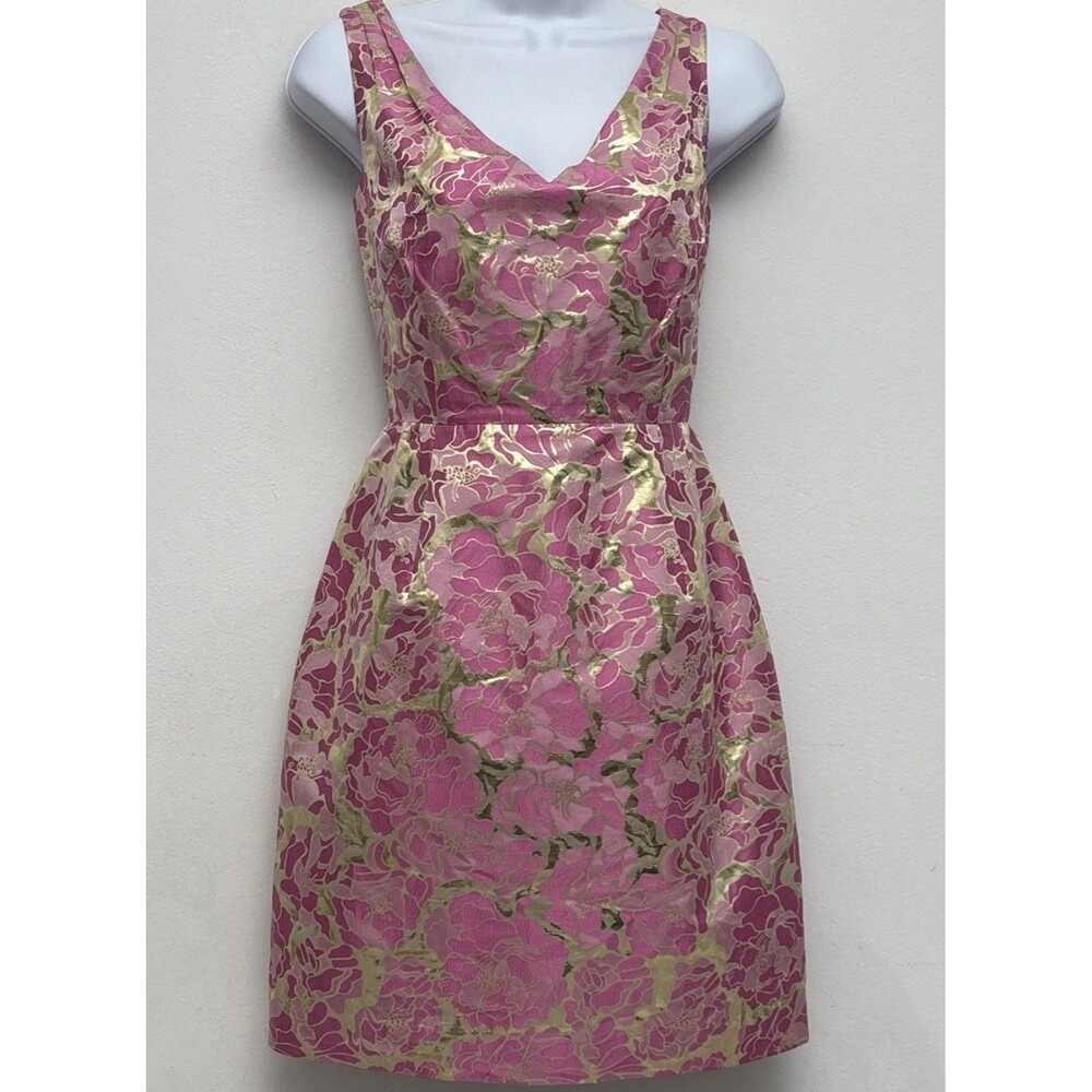 Lilly Pulitzer Kiki Metallic Jacquard Dress Pirate's Bootyniere Pink Gold Size 2